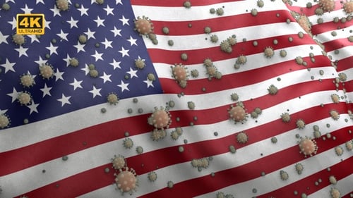 Waving American Flag Covered by Virus Particles