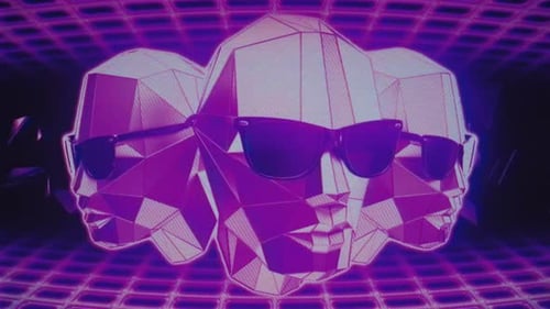 Retro Synthwave Geometric Heads Loop with Glitch Effect