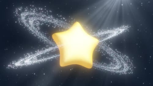 Dreamy Golden Star Animation with Sparkling Orbiting Trails
