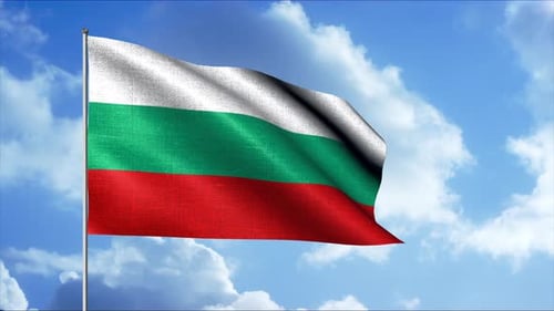 Bulgarian Flag Waving Against Blue Sky Animation