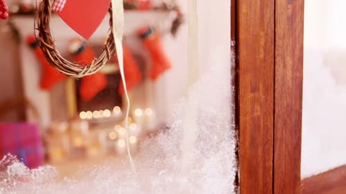 Close Up of Window Decorated for Christmas