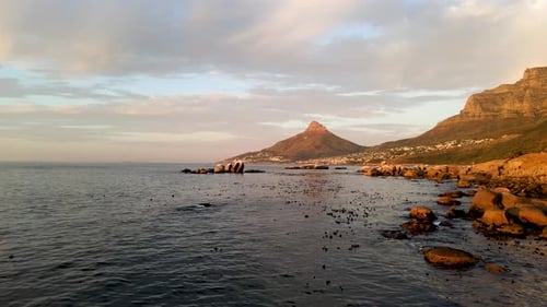 Aerial view of Lion's Head mountain at sunset, Cape Town, South Africa