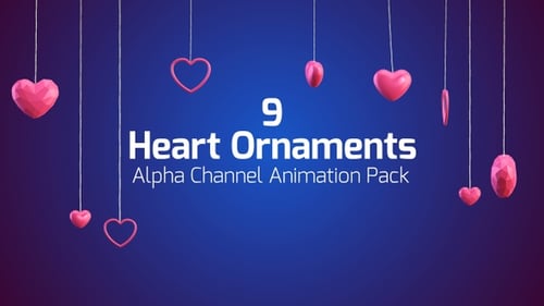 Animated Heart Ornaments with Alpha Channel for Celebrations
