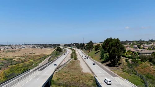 Aerial View of Viaduc and Highway, Freeway Road with Vehicle in Movement