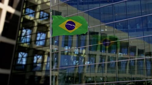 Brazil National Flag Waving in Wind