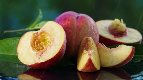 Close Up of Fresh Peaches with Water Droplets