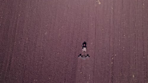 Aerial View of the Tractor Plow a Ground