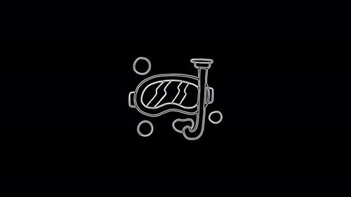 Diving mask icon on a black background. 4K video seamless neon line animation. Summer