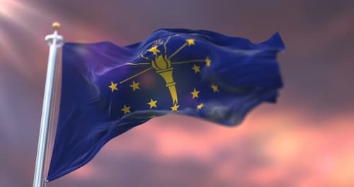 Indiana State Flag Waving with Realistic Fabric Animation