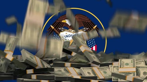 US Dollars Falling in front of Utah State Flag