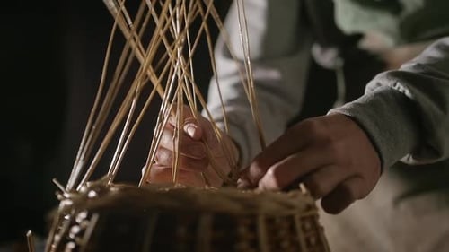Intricate Hand Weaving of a Brown Basket Craft