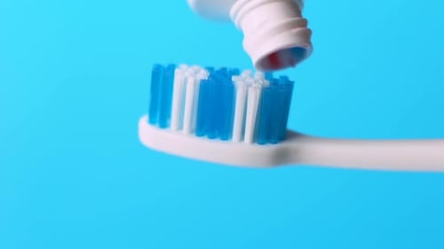 Zahnbürste und Zahnpasta, Zahngesundheit und Mundhygiene, Macro Shot