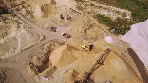 Aerial View of Sand Quarry with Heavy Machinery