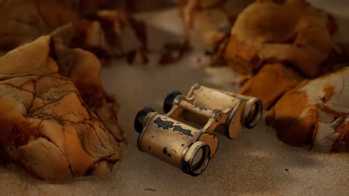 Vieilles jumelles militaires allemandes sur la plage de sable