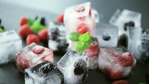 Close up of Berries Frozen in Ice