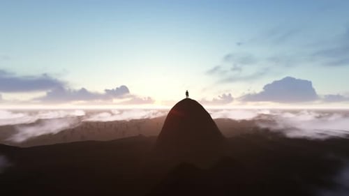 Businessman Thinking At The Top Of The Mountain