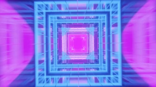 3d Render Flying Through a Tunnel Consisting of Geometric Cubes