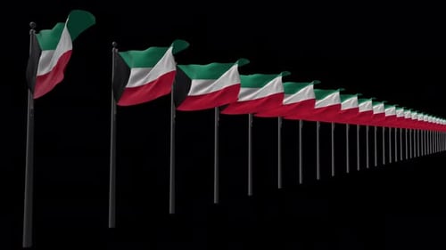 Realistic Waving Kuwaiti Flags in a Line