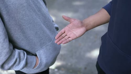 Teenage Bully Taking Money From Scared Schoolboy, Juvenile Crime Problem