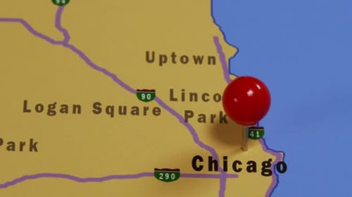 Pin Marking Chicago on Illinois State Map