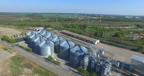 Aerial View of Big Grain Elevators