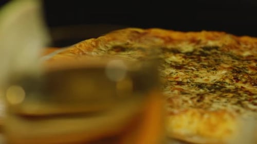 Rectangle Pizza on Wood Board with Pizza Cutter