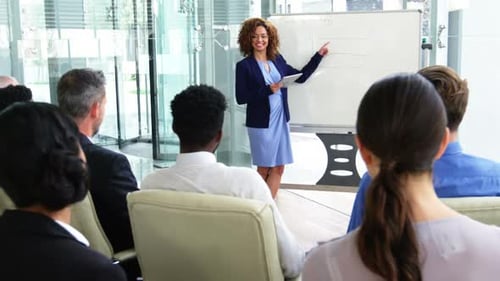 Corporate Presentation of Marketing Strategy in Modern Office