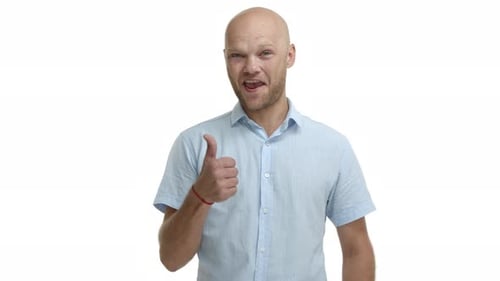Adult Man Talking, Gesturing on White Background
