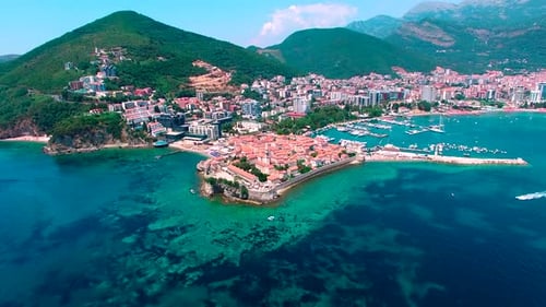 Mediterranean Old Fortress Town Drone View