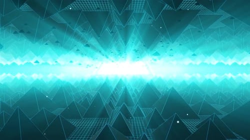Abstract Digital Wireframe Landscape with Glowing Light Horizon