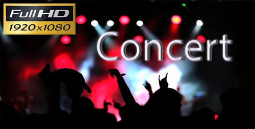 Energetic Concert Crowd Silhouette with Vibrant Stage Lighting