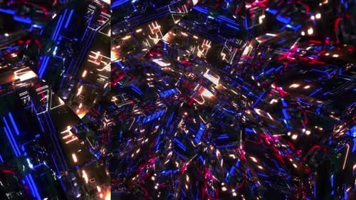 Glowing Abstract Geometric Circuit Board Tunnel Loop