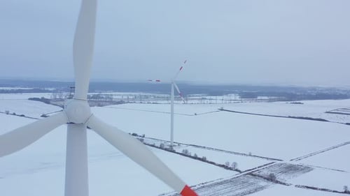 View From the Height of Energy Producing Wind Turbines in Winter Poland