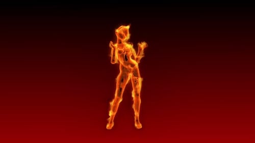 Fiery 3D Girl Hot Dance Looped on Red