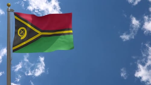 Realistic Waving Flag of Vanuatu Against Blue Sky with Clouds