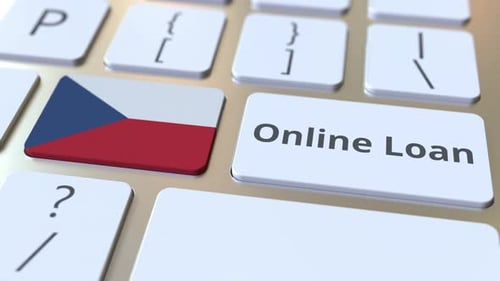 Online Loan Text and Flag of the Czech Republic on the Keyboard