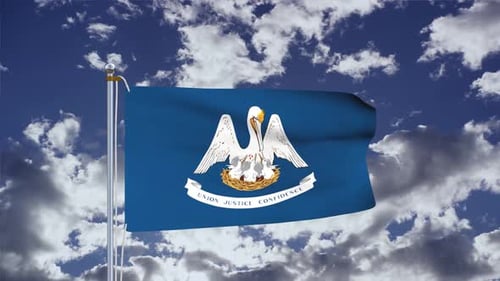 Louisiana State Flag Waving with Clouds Background