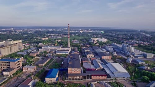 Aerial Top View of the Large Logistics Park with Factories