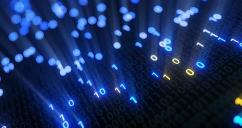 Abstract seamlessdigital binary code matrix background VJ loop with flare.