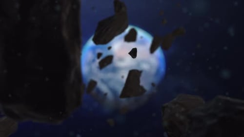 3D Animated Asteroids Floating Around a Planet in Space