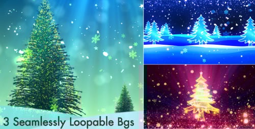 Three Seamless Christmas Tree Holiday Backgrounds with Falling Snow