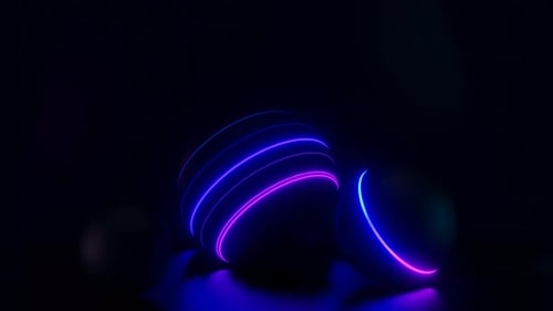 Abstract Neon Glowing Spheres with Dynamic Lines Loop