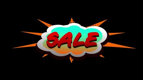 Sale text in cartoon style cloud above explosion
