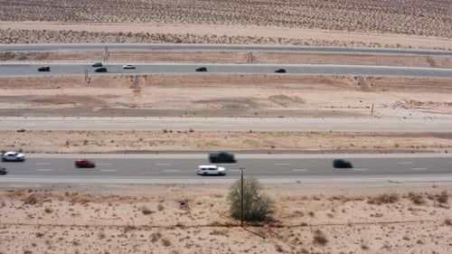Aerial highway asphalt road. Aerial view of desert roads.