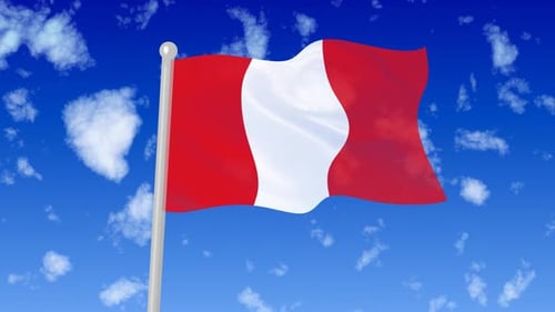 Peru National Flag Waving in Clear Blue Sky
