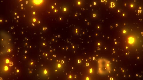 Animated Glowing Bitcoin Symbols Floating Digital Background