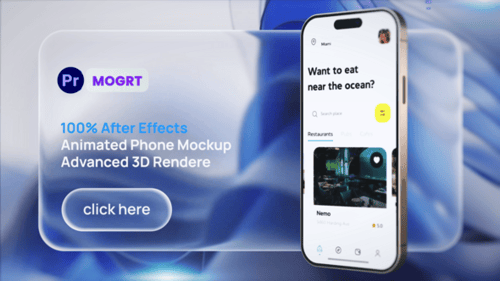 Animated Phone Mockup MOGRT – 10 Liquid Glass Scenes with Customizable Icons Colors and UI Templates