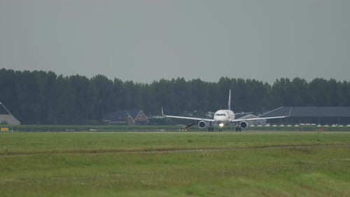 Jet Airplane Speeding Up Before Takeoff