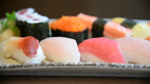 Sushi set on plate Japanese food style