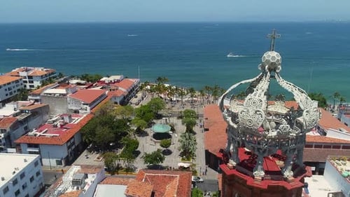 Aerial View of Puerto Vallarta Church and Coast